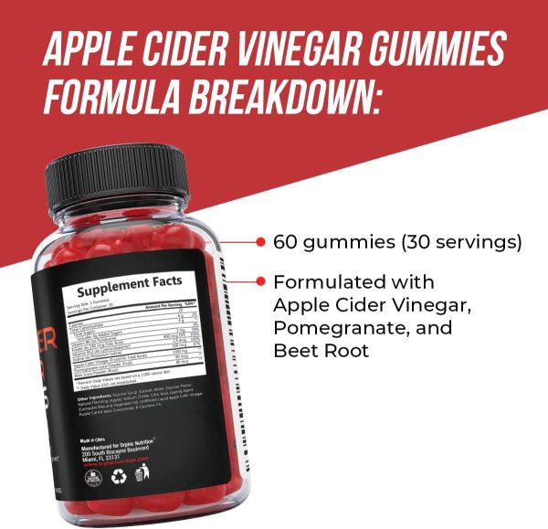 Apple Cider Vinegar Gummies with Mother- 1000mg - Supplement Formulated to Support Weight Loss Efforts  Gut Health* - Supports Digestion, Detox  Cleansing* - ACV W/VIT B12 (60 Gummies)