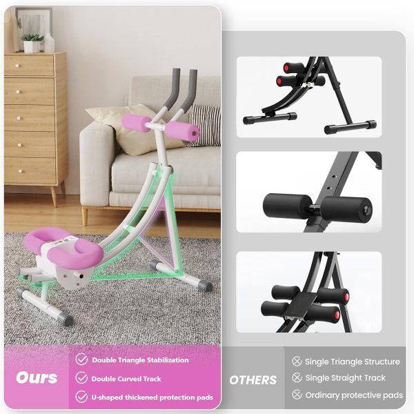 LanPavilion Ab Workout Equipment, Ab Machine with Height Adjustable and Stability, Ab Workout Equipment Home Gym Coaster for Stomach at Office with LCD Display-Christmas Gift Choice, Pink