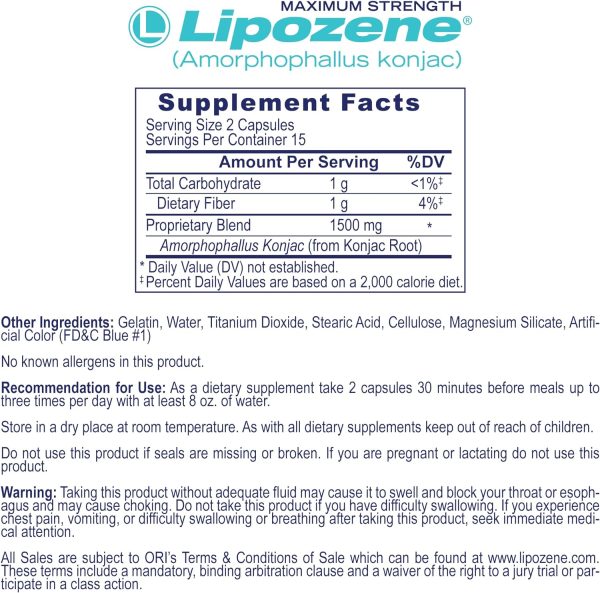 Lipozene Diet Pills - Weight Loss Supplement - Appetite Control - Two Bottles of 30 Capsules, 60 Capsules Total – No Stimulants