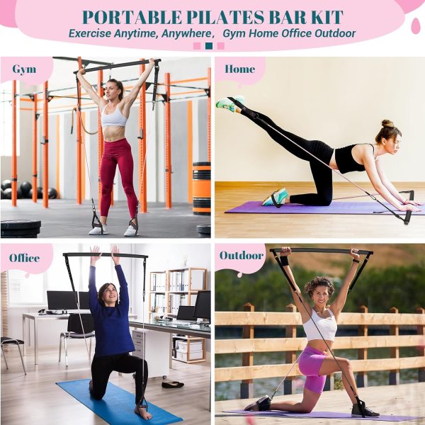 Pilates Bar Kit with Resistance Bands, Multifunctional Yoga Pilates Bar with Heavy-Duty Metal Adjustment Buckle, Portable Home Gym Pilates Resistance Bar Kit for Women Full Body Workouts