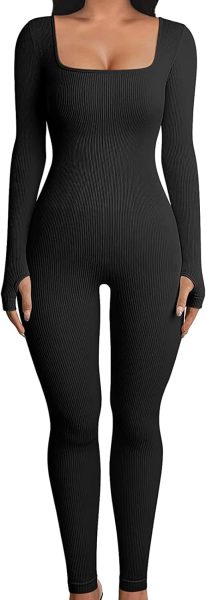 WPNAKS Women Yoga Jumpsuits Workout Ribbed Long Sleeve Sport Jumpsuits Bodycon Full Body Romper Bodysuit One-Piece Playsuit