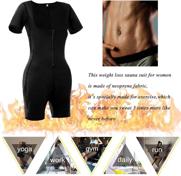 Alvago Womens Sauna Suit for Weight Loss Full Body Shapewear Bodysuit Sweat Neoprene Slimming Workout Shaper with Sleeves