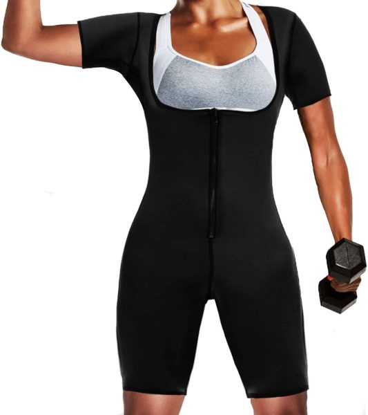 Alvago Womens Sauna Suit for Weight Loss Full Body Shapewear Bodysuit Sweat Neoprene Slimming Workout Shaper with Sleeves