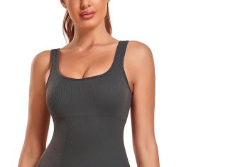 angelana womens workout jumpsuit built in bra yoga ribbed one piece outfits athletic rompers tummy control 2
