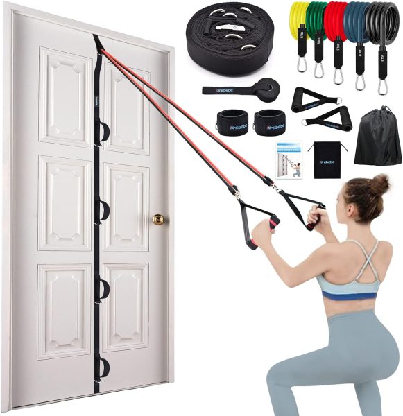 Brebebe Door Anchor Strap for Resistance Bands Exercises, Multi Point Anchor Gym Attachment for Home Fitness, Portable Door Band Resistance Workout Equipment, Easy to Install, Punch-Free, Nail-Free