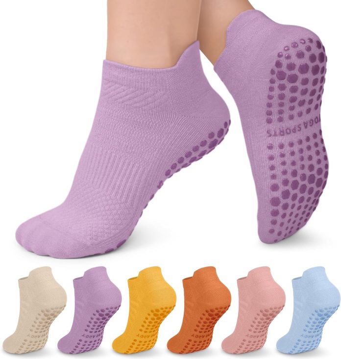 cthh 6 pairs pilates socks yoga socks non slip grip socks for women pilates pure barre hospital barefoot workout pregnan