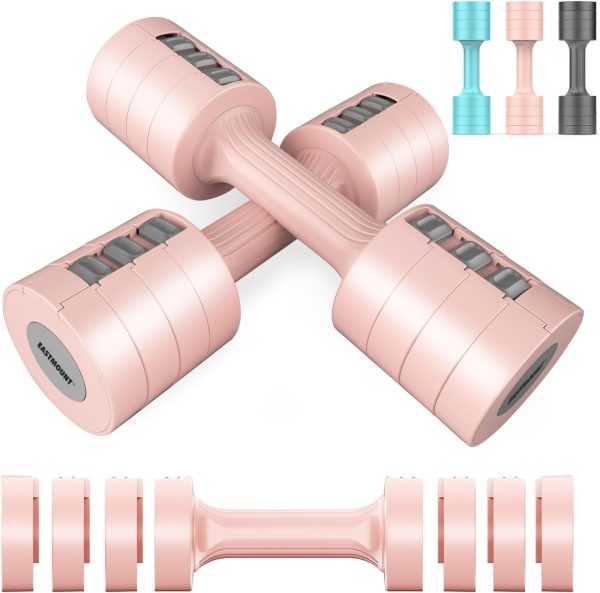 EAST MOUNT Adjustable Hand Dumbbell for Women 5lb Dumbbells Set of 2, 4 in 1 Small Dumbbell Set Each 2lb 3lb 4lb 5lb Free Weights