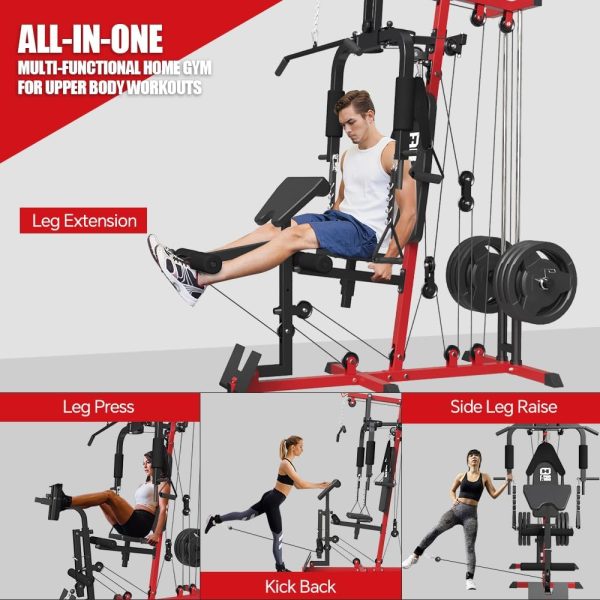 FAGUS H Home Gym Workout Station, Multifunctional Home Gym System with Leg Extension,Leg Press,Preacher Curl and Full Body Exercise Attachments, Adjustable Plate Loaded Strength Training Machine