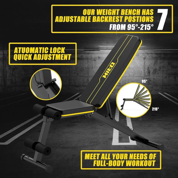 HITOSPORT Weight Bench, Adjustable Weight Bench, Strength Training Benches For Full Body Workout  Home Gym with Resistance Bands