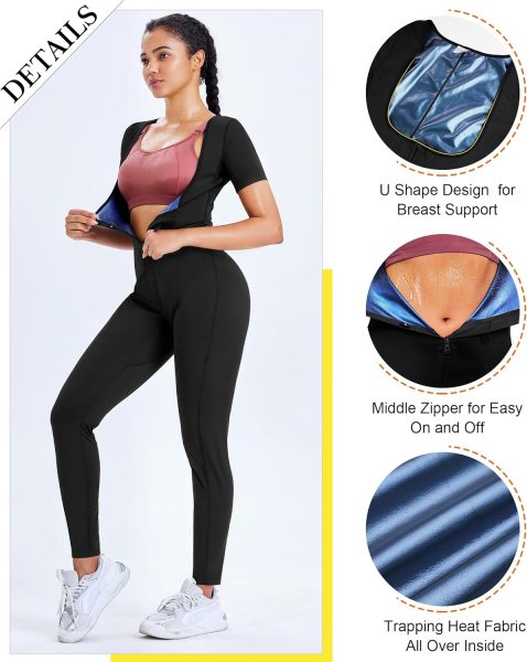 Junlan Full Body Sauna Suit for Women Sweat Jumpsuit Waist Trainers for Women Belly Fat Workout Sweat Suit