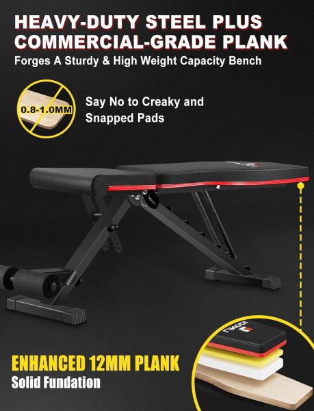 LINODI Weight Bench, Adjustable Strength Training Benches for Full Body Workout, Multi-Purpose Foldable Incline Decline Home Gym Bench