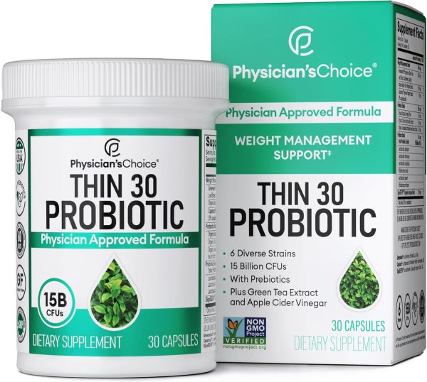 Physicians CHOICE Probiotics for Weight Management Bloating- 6 Probiotic Strains - Prebiotics - ACV - Green Tea Cayenne - Supports Gut Health - Weight Management for Women Men - 30 ct