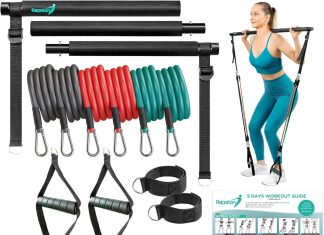 pilates bar kit with resistance bands 3 section pilates bar with stackable bands workout equipment for legs hip waist ar