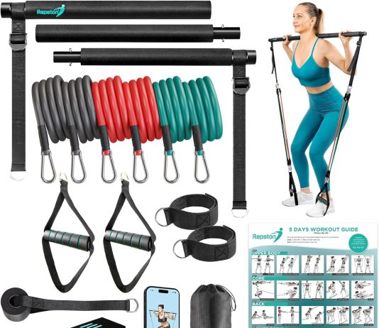 pilates bar kit with resistance bands 3 section pilates bar with stackable bands workout equipment for legs hip waist ar