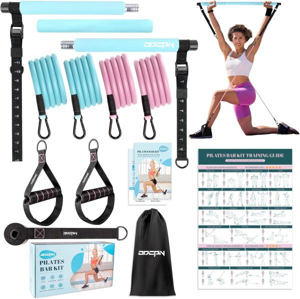 Pilates Bar Kit with Resistance Bands for Women, Multifunctional Screw Yoga Pilates Bar with Heavy-Duty Metal Adjustment Buckle, Portable Pilates Equipment for Home Gym Workouts(25-110LBS)
