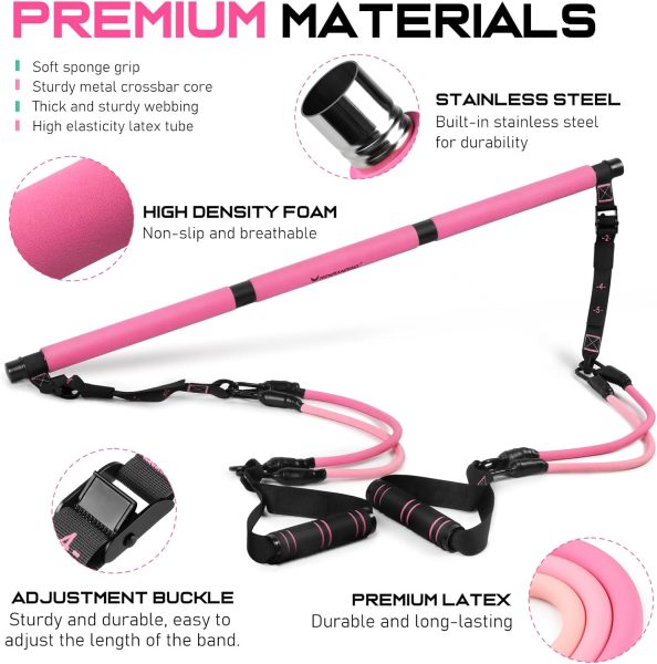 Pilates Bar Kit with Resistance Bands, Multifunctional Yoga Pilates Bar with Heavy-Duty Metal Adjustment Buckle for Women  Men, Home Gym Pilates Resistance Bar Kit forFull Body Workouts