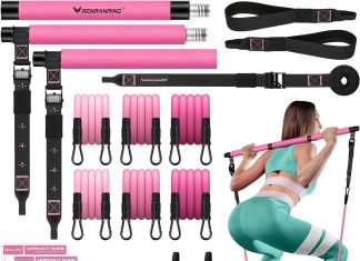 pilates bar kit with resistance bands multifunctional yoga pilates bar with heavy duty metal adjustment buckle for women