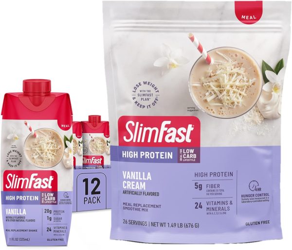 SlimFast Protein Shake with Caffeine, Caramel Macchiato- 20g Protein, Meal Replacement Shakes, High Protein with Low Carb and Low Sugar, 24 Vitamins and Minerals, (Pack of 12)