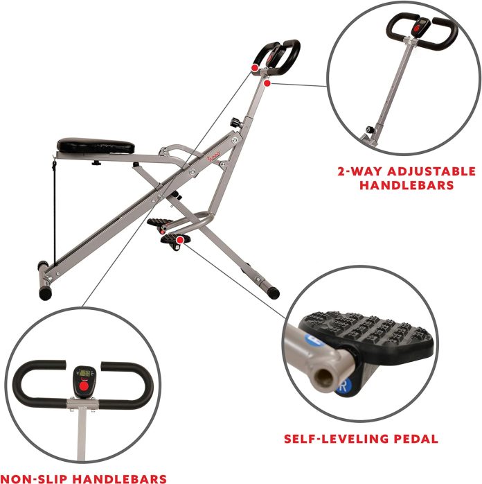 sunny health fitness row n ride squat assist trainer for glutes workout with adjustable resistance easy setup foldable e 1