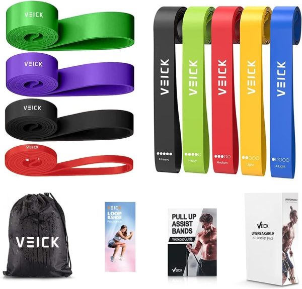 VEICK Resistance Bands for Working Out, Exercise Bands, Workout Bands, Pull Up Assistance Bands, Long Heavy Stretch Bands Set for Men and Women, Power Weight Gym at Home Fitness Equipment