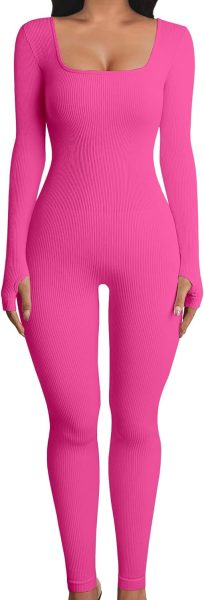 YIOIOIO Women Workout Seamless Jumpsuit Yoga Ribbed One Piece Long Sleeve Leggings Romper
