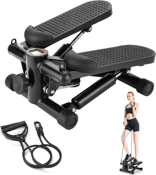 ZoJio Mini Steppers for Exercise at Home, Portable Stepper Machine, Twist Stepper with Resistance Bands, Stair Stepper Machine 400LBS Loading Capacity, Exercise Stepper for Home Office Workout